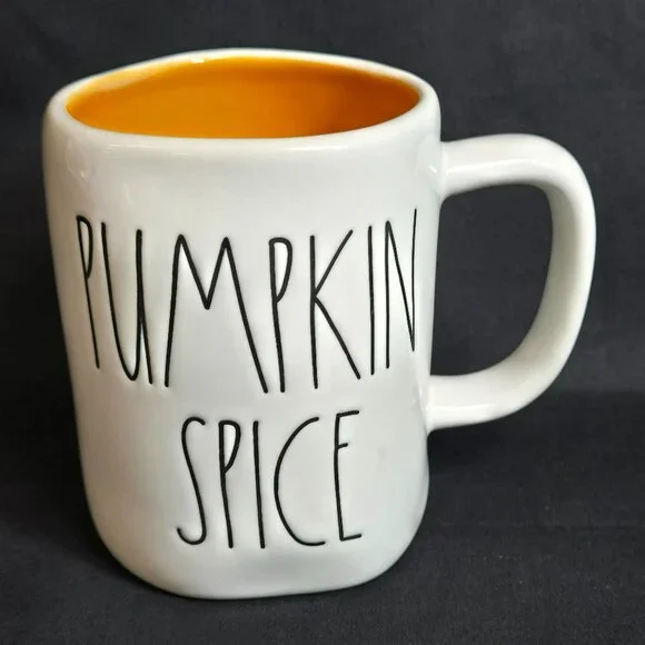 Rae Dunn PUMPKIN SPICE Heart Coffee Mug Orange Inside Thanksgiving Farmhouse - Picture 2 of 8